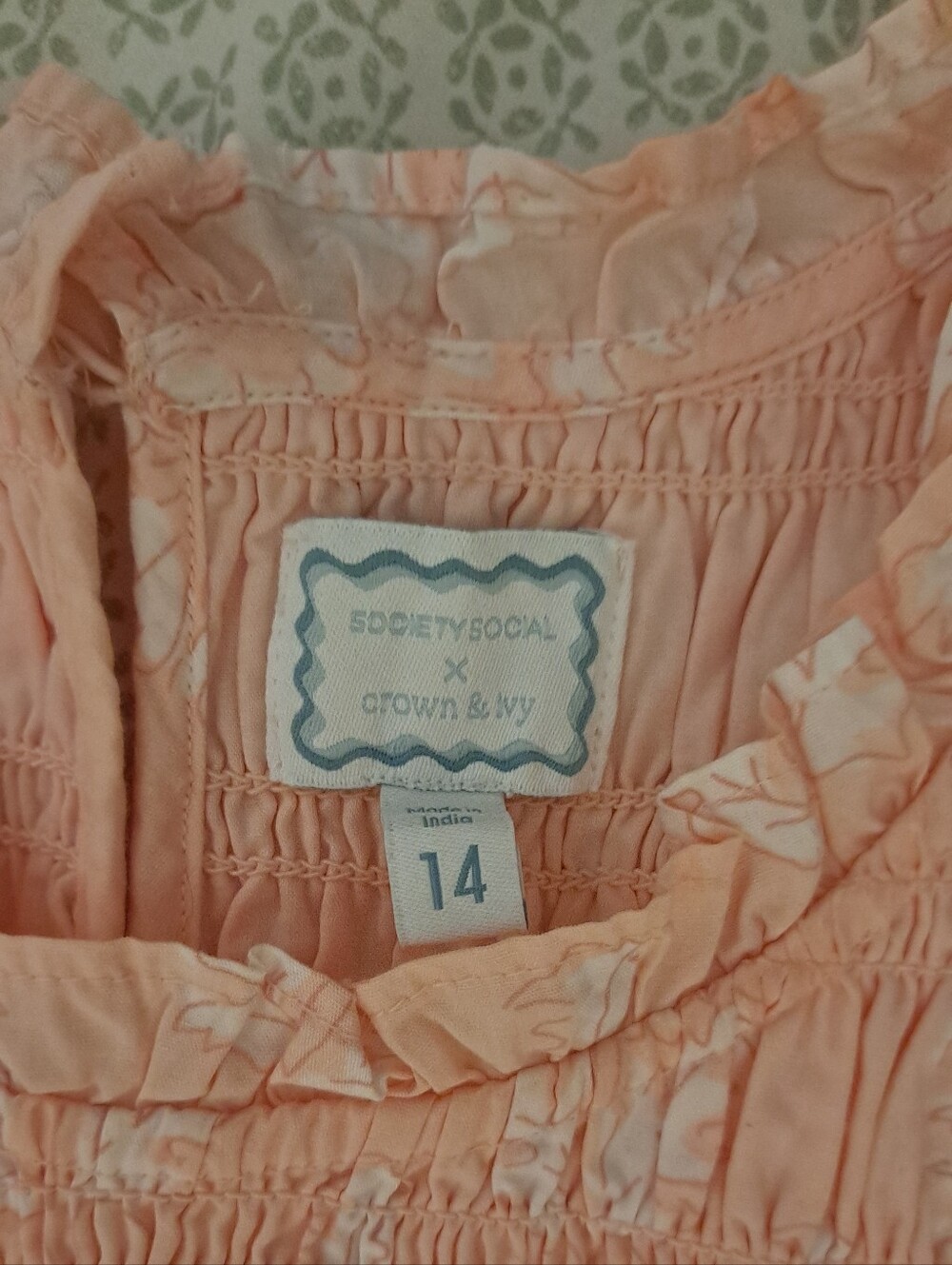 Crown & Ivy  Sleeveless Peach Floral Tiered Dress Womens 14 - Picture 5 of 7